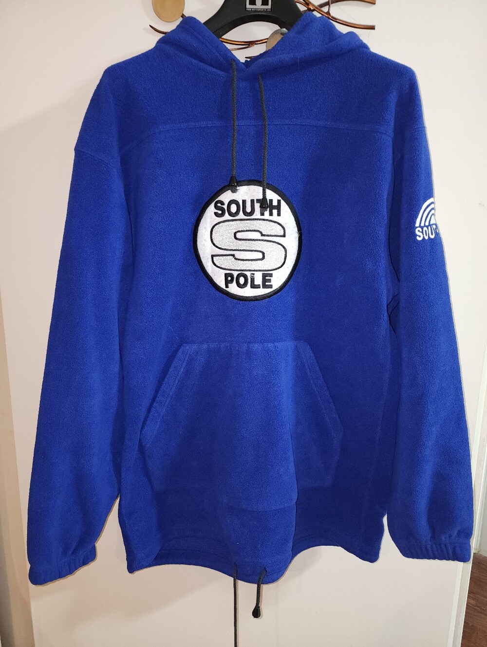 Vtg Mens L South Pole Fleece Hoodie Pullover ROYAL BLUE Y2K